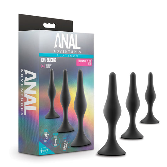Anal Adventures Platinum Silicone Beginner Plug Kit - Black Butt Plug