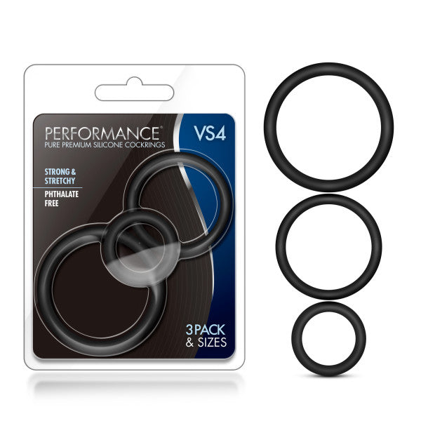 Performance VS4 Pure Premium Silicone Cockrings - Black Cock Rings