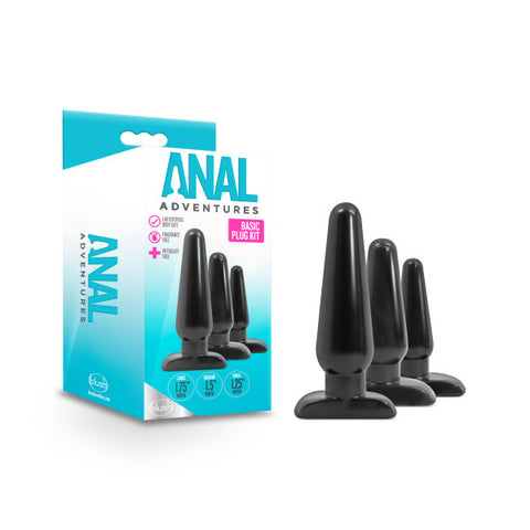 Anal Adventures Basic Plug Kit - Black Butt Plugs - Set of 3 Sizes - Image 1
