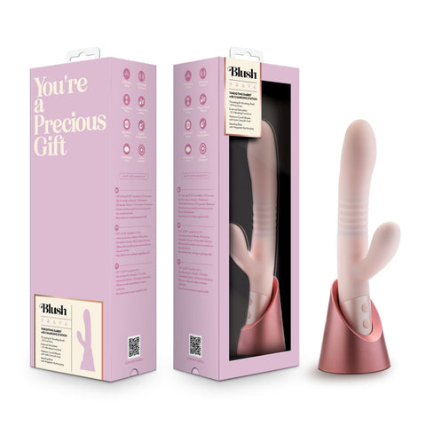Blush - Fraya - Pink - Pink 24.1 cm USB Rechargeable Thrusting Rabbit Vibrator - Image 1