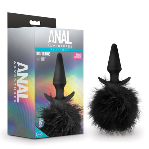 Anal Adventures Platinum Rabbit Tail Plug - Black 10 cm Butt Plug with Bunny Tail - Image 1