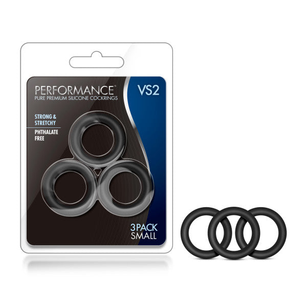 Performance VS2 Pure Premium Silicone Cockrings - Black Small Cock
