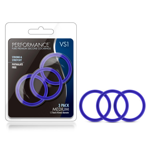 Performance VS1 Pure Premium Silicone Cockrings - Indigo Blue Medium