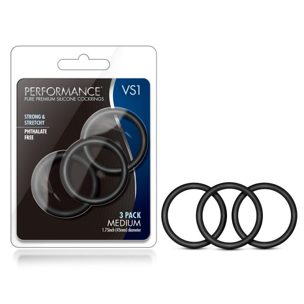 Performance VS1 Pure Premium Silicone Cockrings - Black Medium Cock