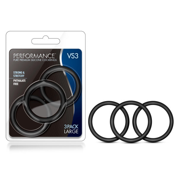 Performance VS3 Pure Premium Silicone Cockrings - Black Large Cock