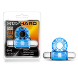 Stay Hard 10-Function Vibrating Bull Ring - Blue Vibrating Cock Ring - Image 1