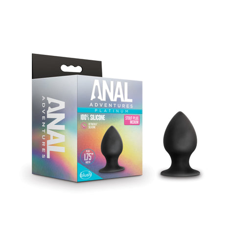 Anal Adventures Platinum Anal Stout Plug - Medium - Black 7.6 cm Medium Butt Plug - Image 1