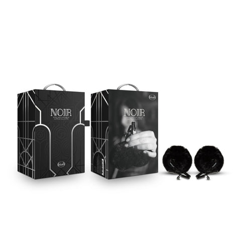 Noir Pom Adjustable Nipple Clamps - Black Furry Nipple Clamps - Image 1