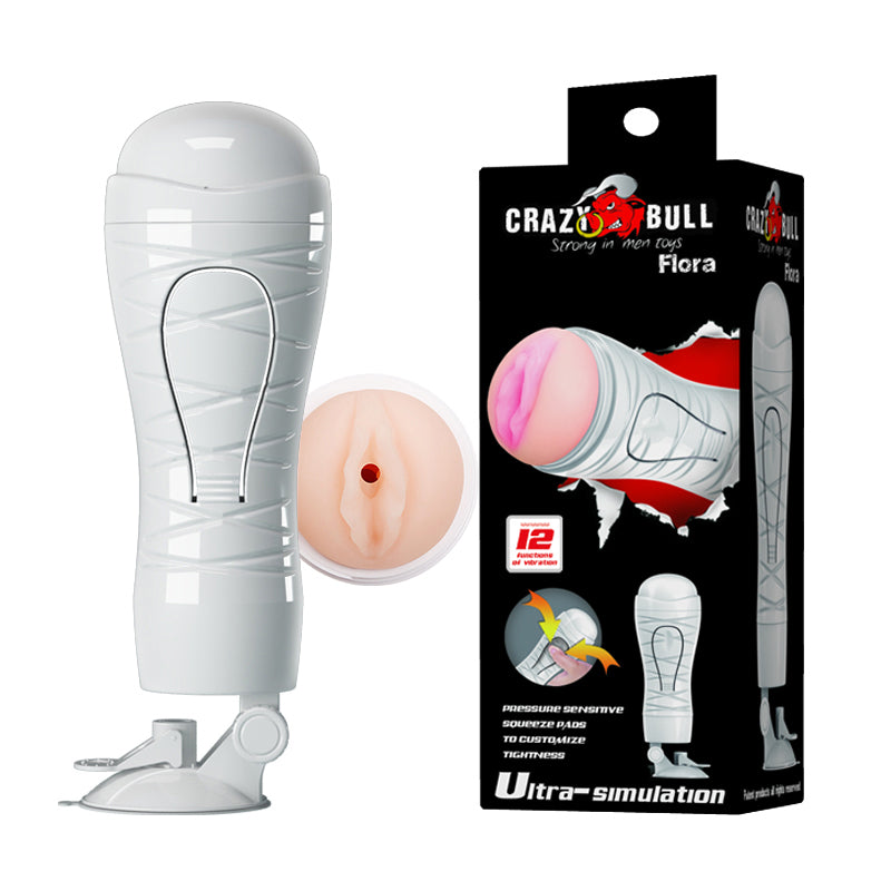 CRAZY BULL FLORA Vibrating Stroker - Flesh Vibrating Squeezeable