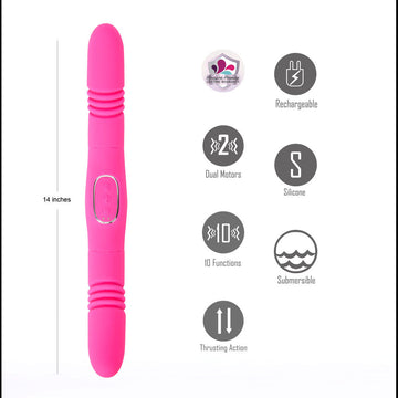 Maia ZENA - Pink - Pink 35.5 cm USB Rechargeable Dual Thrusting Double Ended Vibrator