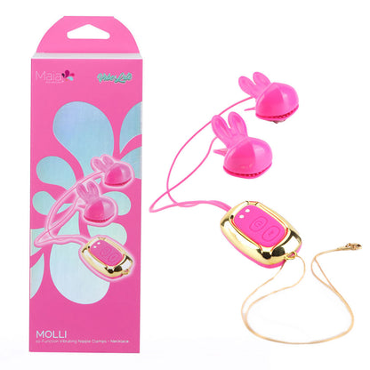 Maia MOLLI - Pink USB Rechargeable Vibrating Nipple Clamps & Necklace