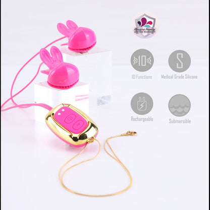 Maia MOLLI - Pink USB Rechargeable Vibrating Nipple Clamps & Necklace