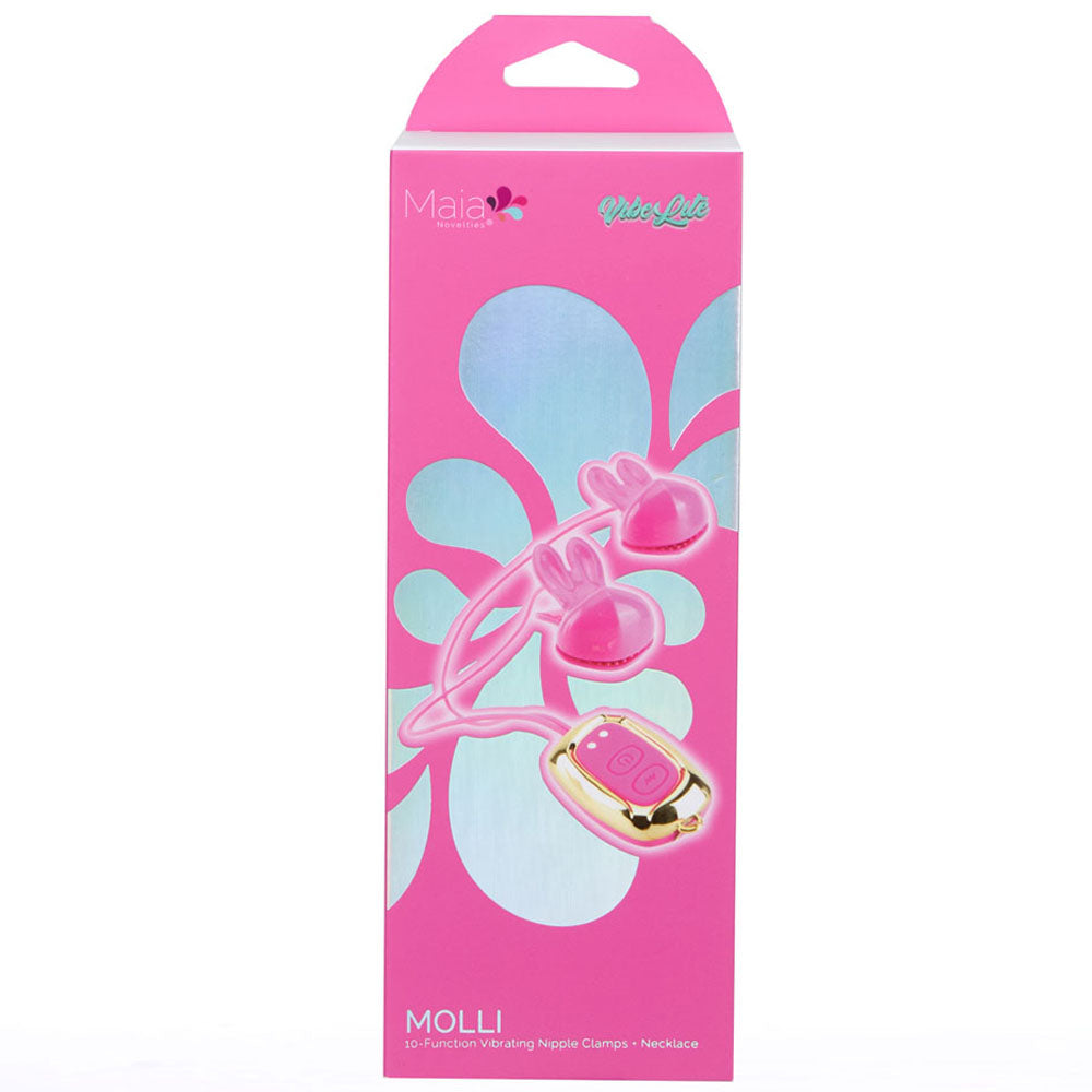 Maia MOLLI - Pink USB Rechargeable Vibrating Nipple Clamps & Necklace