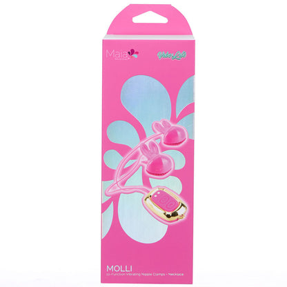 Maia MOLLI - Pink USB Rechargeable Vibrating Nipple Clamps & Necklace