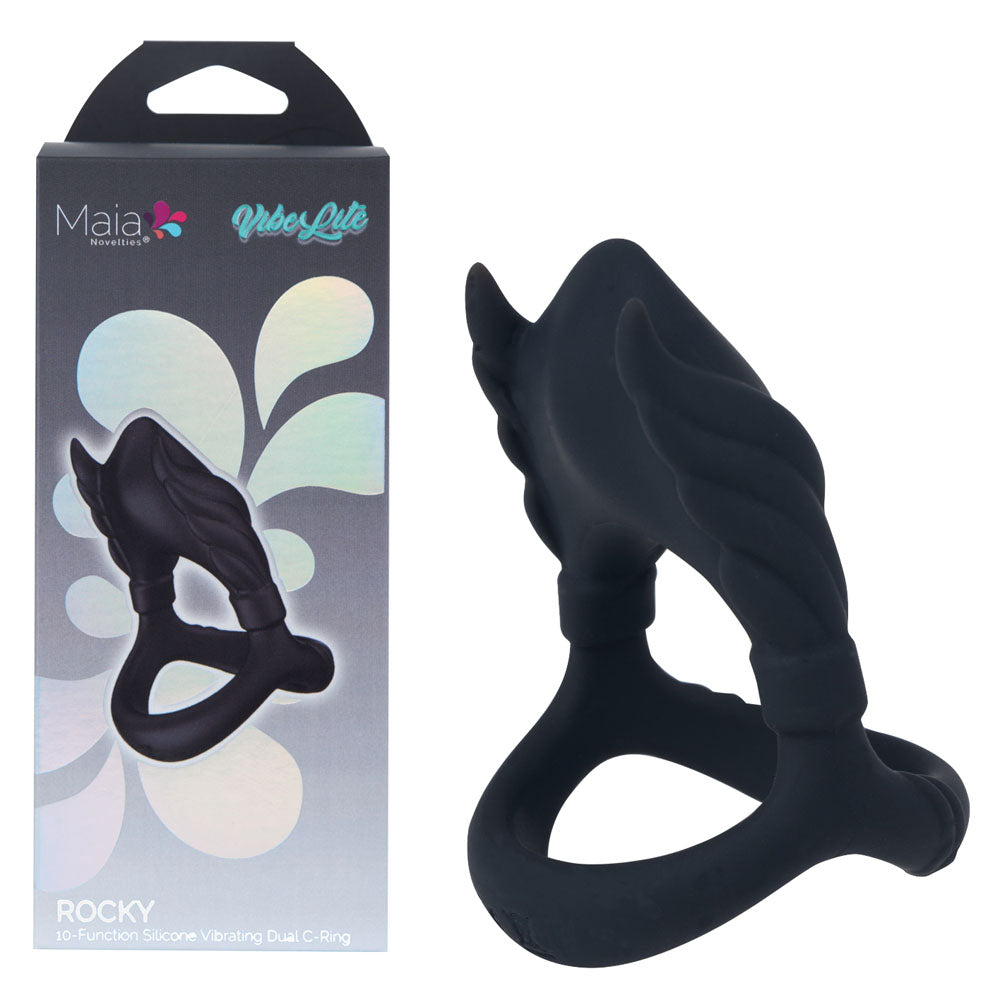 Maia ROCKY - Black USB Rechargeable Vibrating Cock & Balls Ring