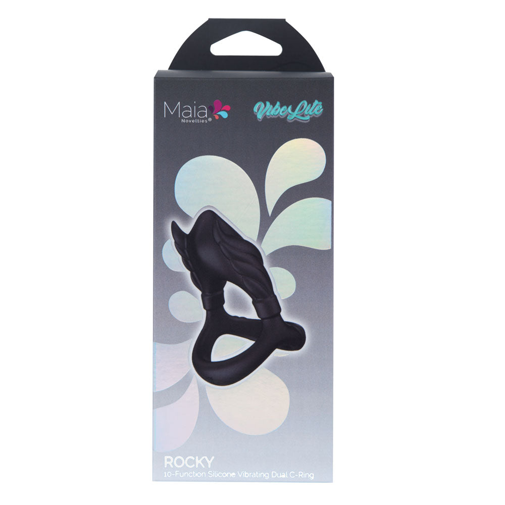 Maia ROCKY - Black USB Rechargeable Vibrating Cock & Balls Ring