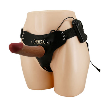 Party Up NELSON Vibrating Strap-On - Brown 17.5 cm Vibrating Hollow Strap-On