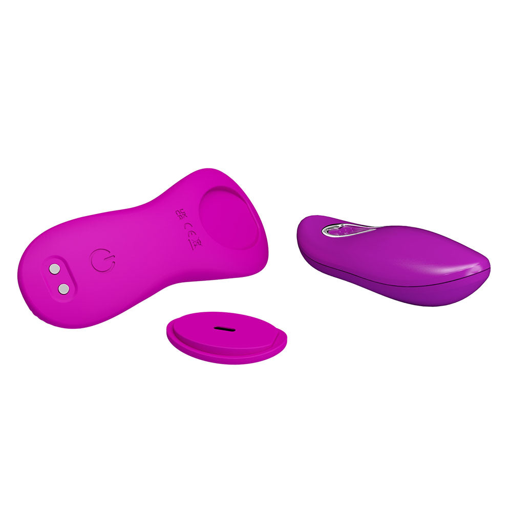 Purple electronic device with components on a white background