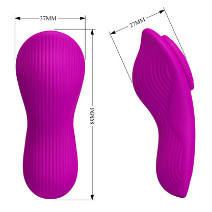 Purple shoe insoles with measurements on a white background
