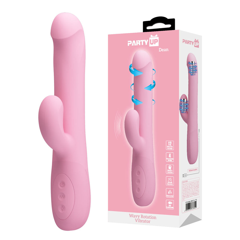 Party Up DEAN Wavy Rotation Vibe - Pink - Pink 23.8 cm USB Rechargeable Rotating Rabbit Vibrator