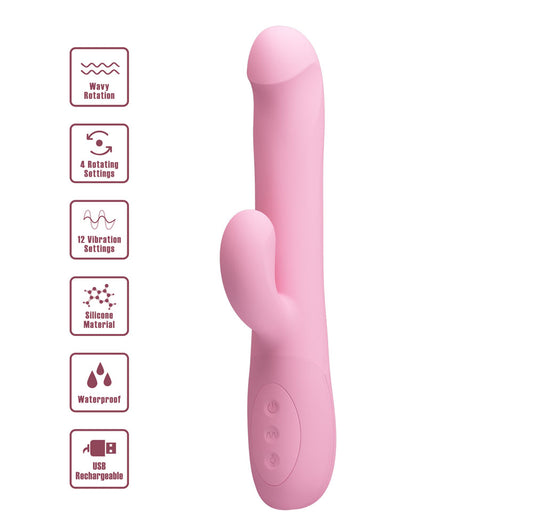 Party Up DEAN Wavy Rotation Vibe - Pink Rotating Rabbit Vibrator