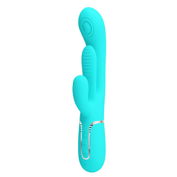 Party Up ANDY Multi Function Vibrator - Teal - Teal 22.2 cm USB Rechargeable Rabbit Vibrator with Flicking and Thumping Tip