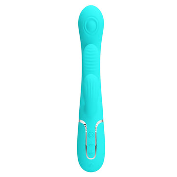 Party Up ANDY Multi Function Vibrator - Teal - Teal 22.2 cm USB Rechargeable Rabbit Vibrator with Flicking and Thumping Tip