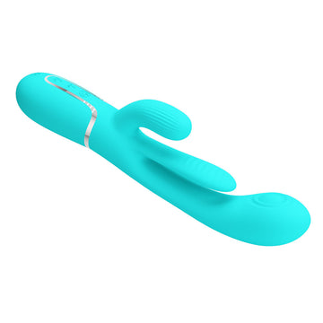 Party Up ANDY Multi Function Vibrator - Teal - Teal 22.2 cm USB Rechargeable Rabbit Vibrator with Flicking and Thumping Tip