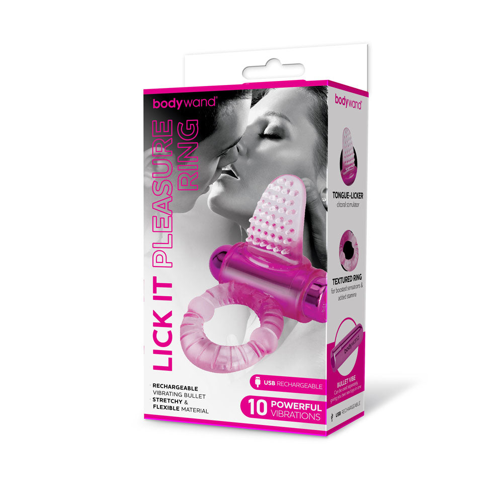 Bodywand Rechargeable Lick It Pleasure Ring - Pink Vibrating Cock Ring