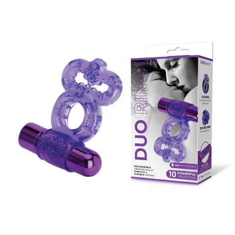 Bodywand Rechargeable Duo Ring - Purple USB Rechargable Vibrating Cock Ring - Image 1
