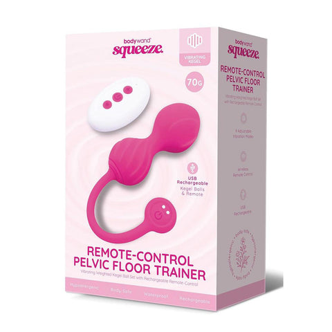 Bodywand Squeeze Remote-Control Pelvic Floor Trainer - Pink USB Rechargeable Weighted Kegel Balls with Remote - Image 1