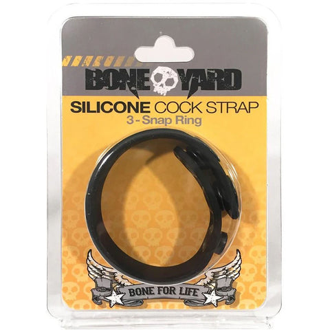 Boneyard Silicone Cock Strap Black - Black 3-Snap Adjustable Cock Ring - Image 1