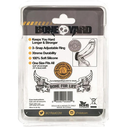 Boneyard Silicone Cock Strap Black 3-Snap Adjustable Cock Ring