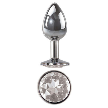 Adam & Eve Clear Gem Anal Plug - Medium - Metallic 8.2 cm Medium Butt Plug with Clear Gem Base