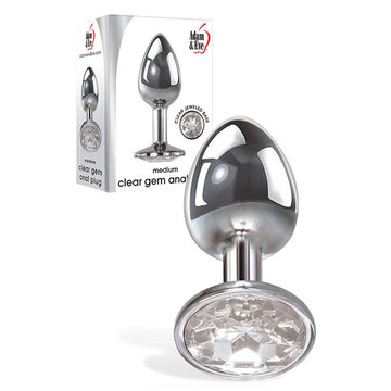 Adam & Eve Clear Gem Anal Plug - Medium - Metallic 8.2 cm Medium Butt Plug with Clear Gem Base