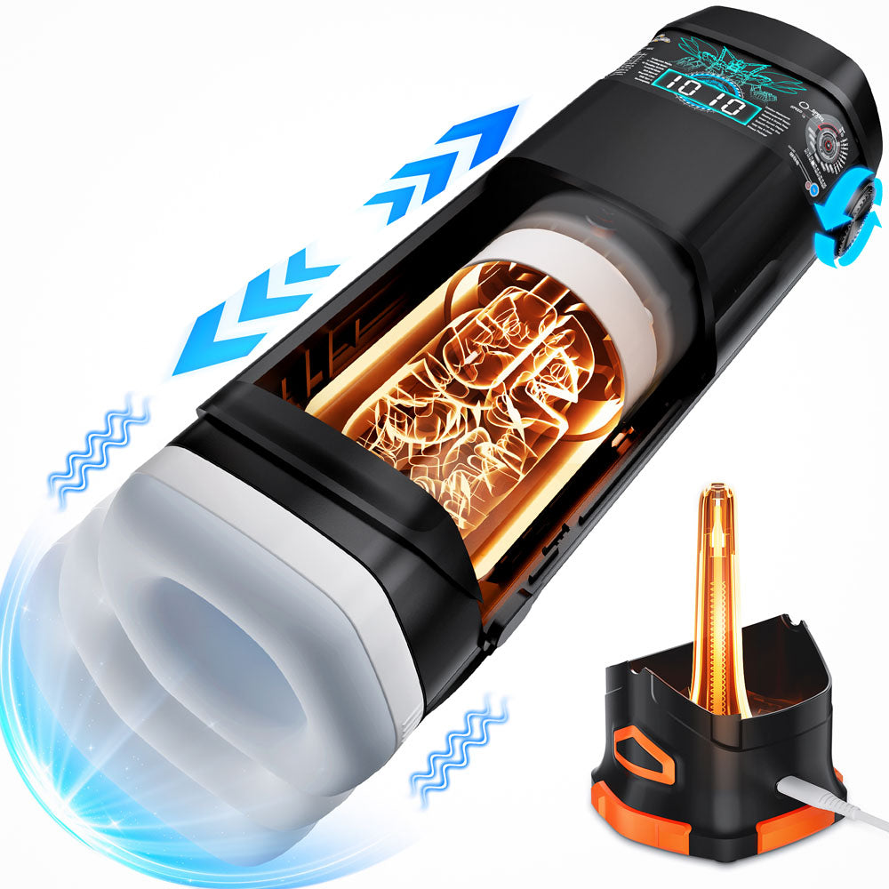 CyberSkin The Titan - Black USB Rechargeable Thrusting & Vibrating Auto Masturbator with Heater