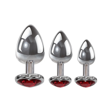 Adam & Eve Three Hearts Gem Anal Plug Set - Metallic Butt Plugs with Gem Bases - Set of 3 Sizes