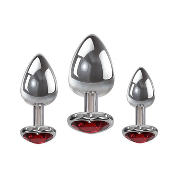 Adam & Eve Three Hearts Gem Anal Plug Set - Metallic Butt Plugs with Gem Bases - Set of 3 Sizes