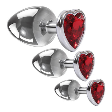 Adam & Eve Three Hearts Gem Anal Plug Set - Metallic Butt Plugs with Gem Bases - Set of 3 Sizes