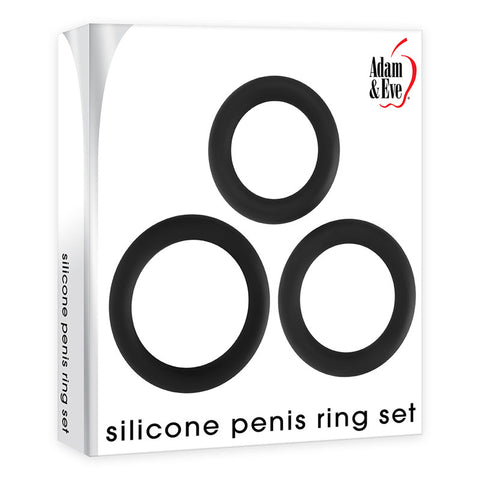 Adam & Eve Silicone Penis Ring Set - Black Cock Rings - Set of 3 Sizes - Image 1