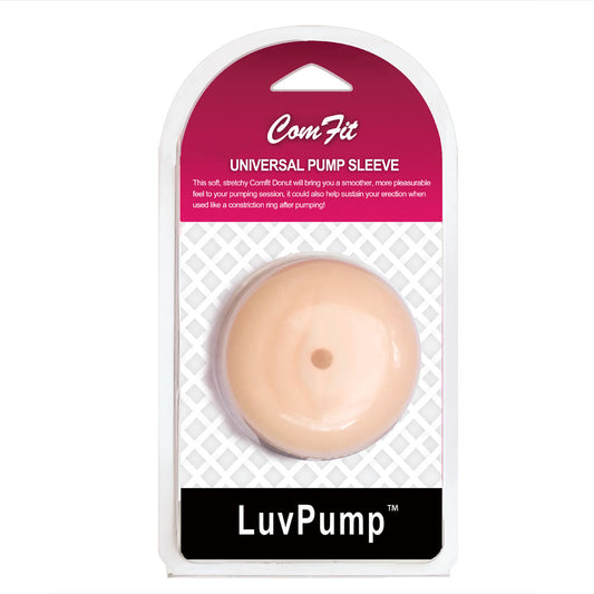 LuvPump ComFit Universal Pump Sleeve. Studio photo of the flesh sleeve on a white background, another angle.