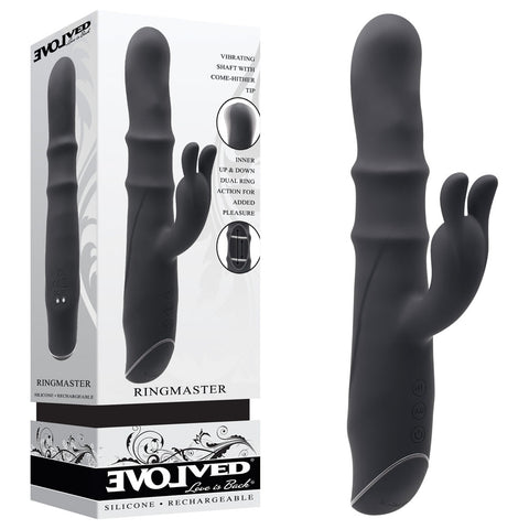 Evolved RINGMASTER - Black 23.1 cm USB Rechargeable Rabbit Vibrator - Image 1