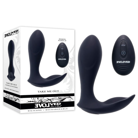 Evolved TAKE ME OUT - Black USB Rechargeable Wearable Vibrator with Remote Control - Image 1