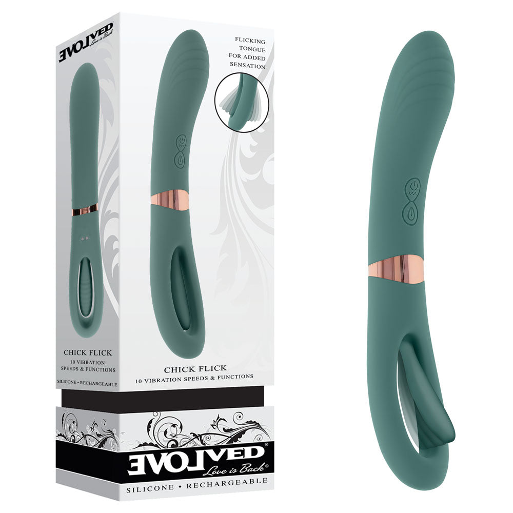 Evolved CHICK FLICK - Olive Green 24 cm Vibrator with Flicking Tip