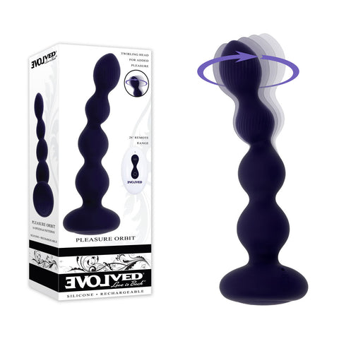 Evolved PLEASURE ORBIT - Navy Blue 17.8 cm USB Rechargeable Twirling & Vibrating Anal Beads with Remote - Image 1