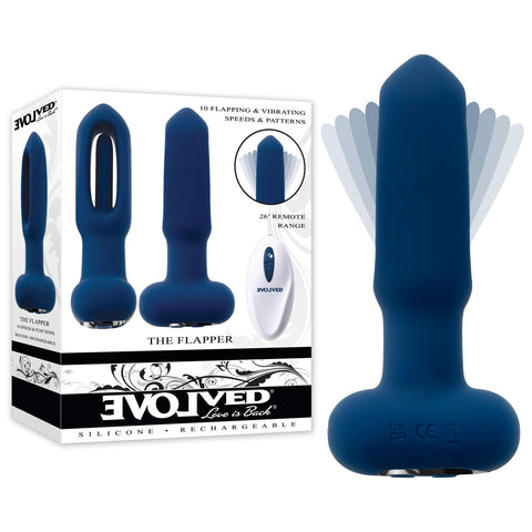 Evolved THE FLAPPER - Blue 14 cm USB Rechargeable Vibrating and Flapping Butt Plug with Remote - Image 1