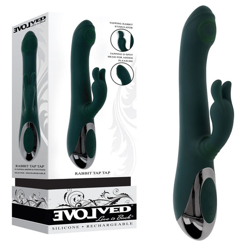 Evolved RABBIT TAP TAP - Green 25 cm USB Rechargeable Rabbit Vibrator with Tapping Tip - Image 1
