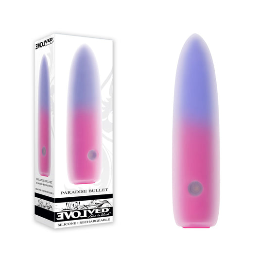 Evolved PARADISE BULLET. Studio photo of the pink bullet on a white background.
