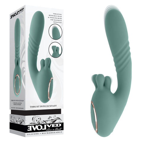 Evolved THRUST INTO ECSTASY - Green 21 cm USB Rechargeable Thrusting & Rotating Vibrator - Image 1