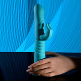 Evolved BUNNY HOP - Teal 25.1 cm USB Rechargeable Thrusting Rabbit Vibrator with Suction Base - Image 3